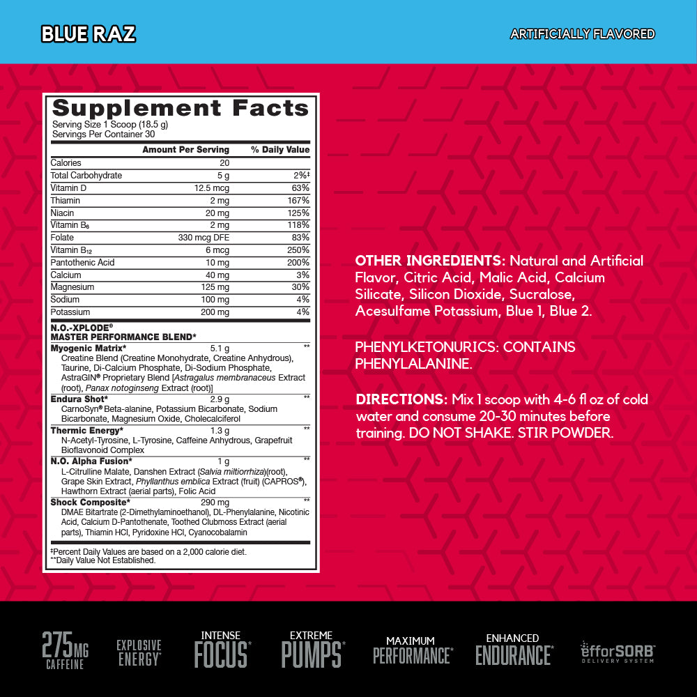 BSN N.O. Xplode 3.0 - Blue Raspberry - 30 Servings