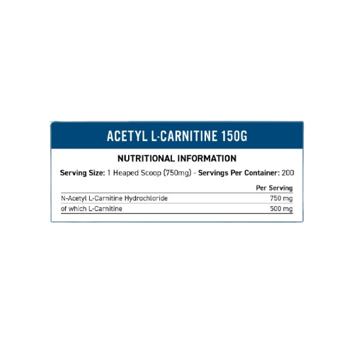 Applied Nutrition Acetyl L-Carnitine 150g Powder, 750mg Per Serving, Energy & Mental Performance Support