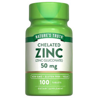 Nature's Truth Chelated Zinc (Zinc Gluconate) 50mg (100 Tablets)