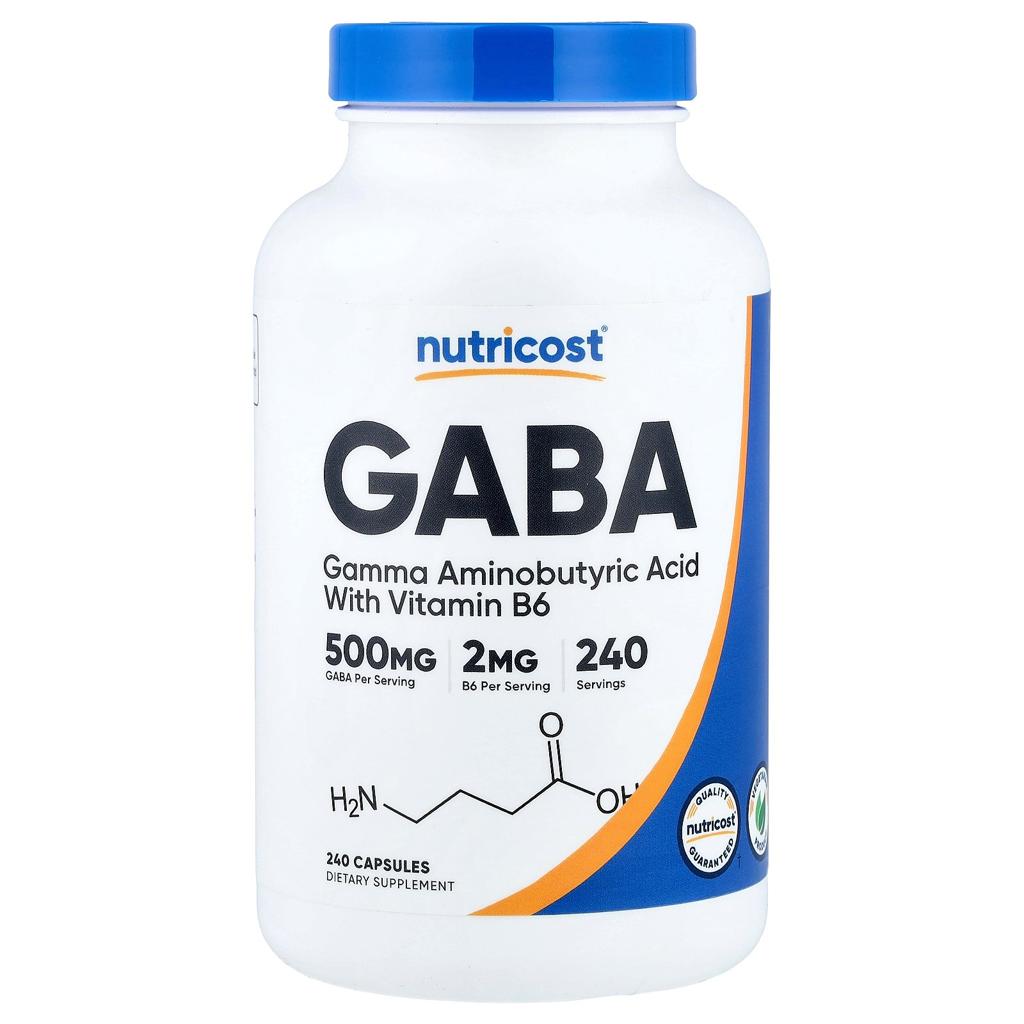 Nutricost GABA (Gamma Aminobutyric Acid) 500mg with Vitamin B6 – 240 Capsules