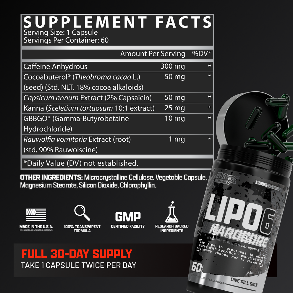 Nutrex Research Lipo-6 Hardcore، 60 كبسولة أقصى حارق حراري للدهون