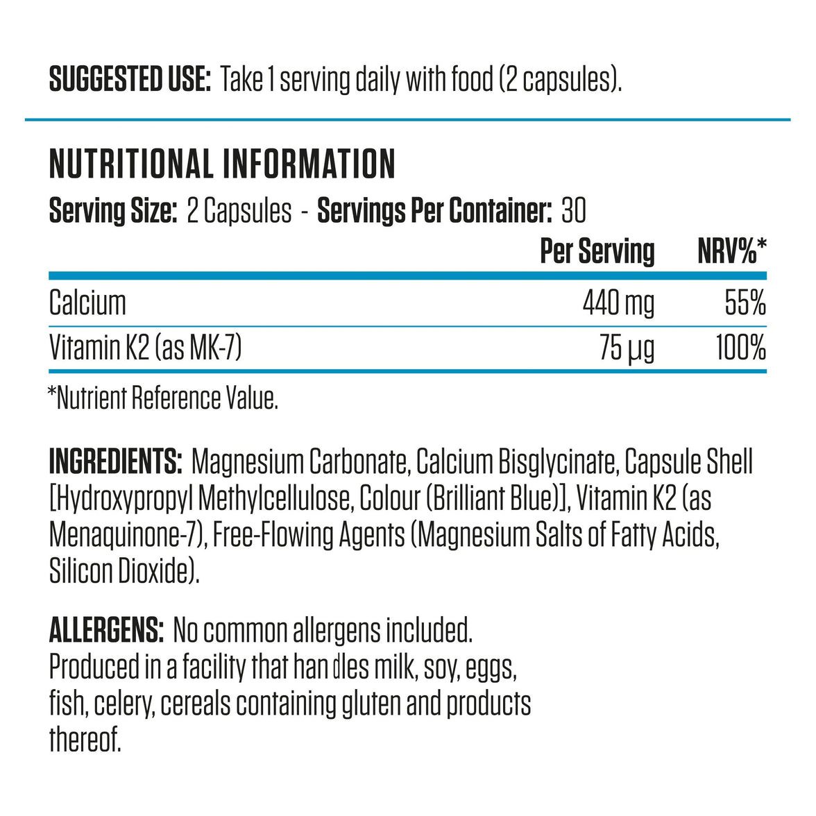 AN CALCIUM & K2 60 CAPSULES
